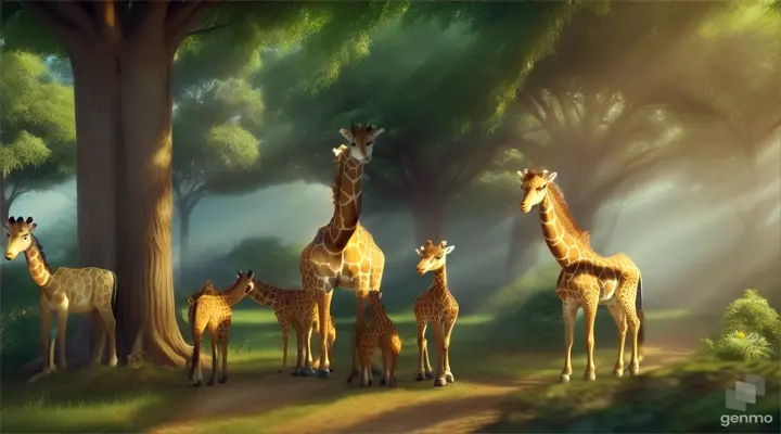 /imagine prompt: 3D animation, personality: [Illustrate Uplifting Cartoon characters engaging in fun activities A group of animals, including the giraffe and monkeys, standing united, symbolizing the strength and resilience found in genuine bonds of friendship. It should feel otherworldly and magical.] unreal engine, hyper real --q 2 --v 5.2 --ar 16:9