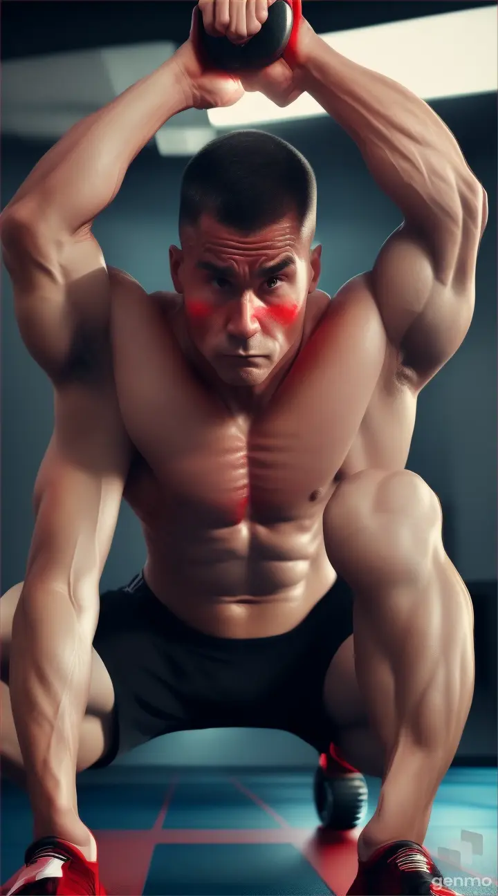  a weak skinny man struggling to lift up a small dumbell