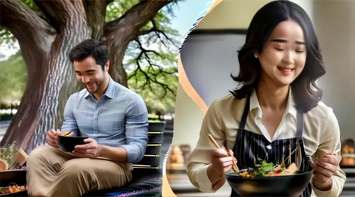 A split screen that shows both, on one side the man, on the other the woman while each of them carries out different activities in different places, but they think of each other.