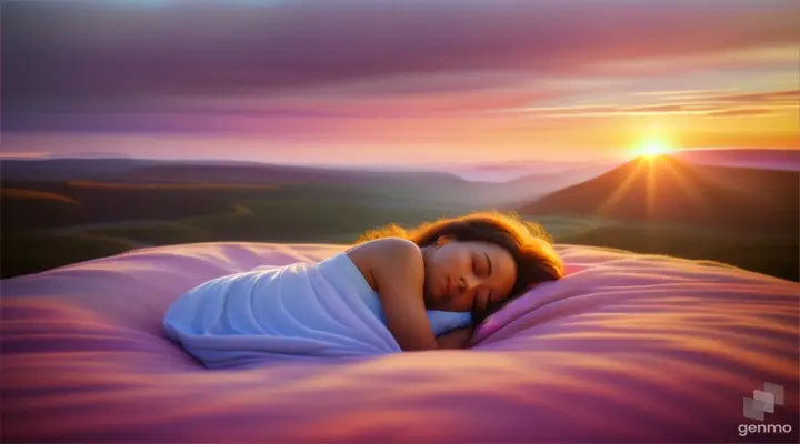 A person sleeping under a vibrant sunrise, with colorful clouds and soft light