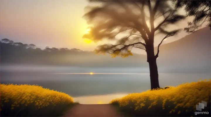 Scene 1: Enter a prompt like "South Indian hills, misty landscape, sunrise, yellow flowers by the lake."
