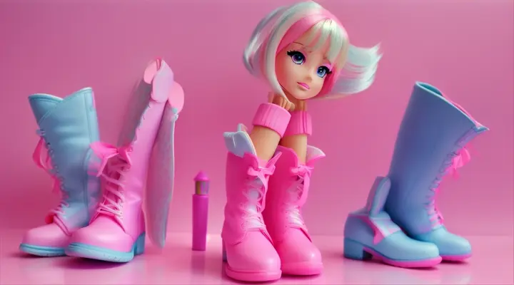 anime: story  video:pink barbie say:...the pink boots or the blue boots?