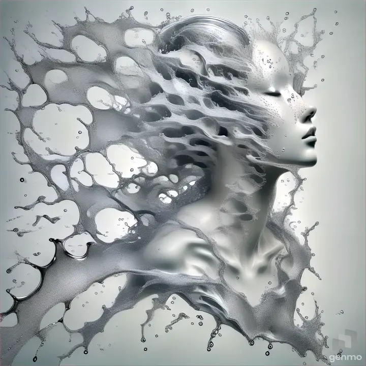 a woman's face with water splashing out of it
