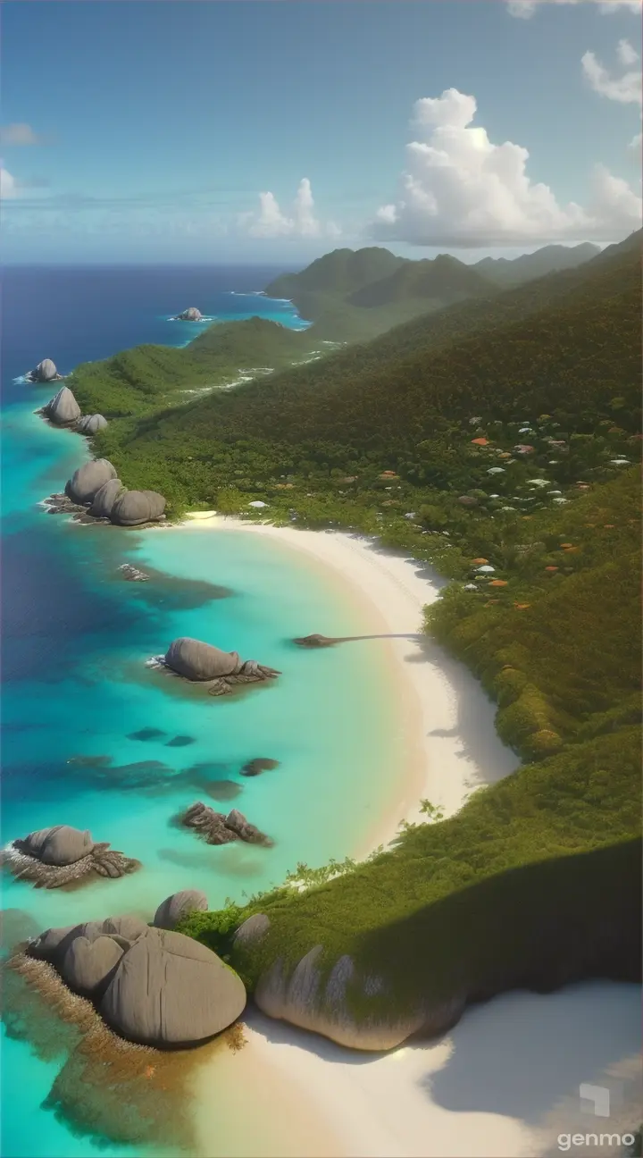 Seychelles Islands: Depict the stunning beaches and lush greenery of the Seychelles, the smallest country in Africa, emphasizing its island beauty.



