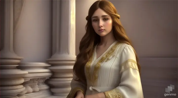 una mujer de 30 años lleva una vestido boho chic blanco y beige de facciones dulces y armónicas, pelo largo marrón con ligeras ondas. El estilo de la imagen es boho chic, aparece la luna llena grande y las estrellas y aparece también la constelación de Lyra, de entre todas las estrella que brillan en la constelación, la estrella Vega brilla con más fuerza. Detrás de la mujer aparece un símbolo sagrado grande la flor de la vida en dorado ((Flawless Face)), ((Dynamic Pose)), Wlop Style, Bathed in Cinematic Lighting, Epic Masterpiece, 64K, ((Flawless Face)), Stunning Eyes, Stunningly Mysterious Female Figure Under Dramatic Lighting, Notice the ((details face)) and ((body details)) and, it must be extremely beautiful and flawless. Concept: Create a Cinematic Frame (Quality: Intricate, Highly Detailed, Octane Render, Master Piece, 16k, Extremely Detailed) (Face: Elegant, Reflective, Contemplative, Intense,) (Clothing: Regal Robe, Ornate, Flowy, Vintage) ( Drawing: Artgerm, Loish, Ruan Jia, Craig Mullins)16:9