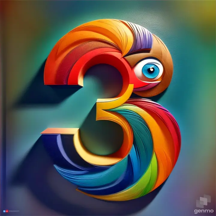 the number three is made up of multicolored paper