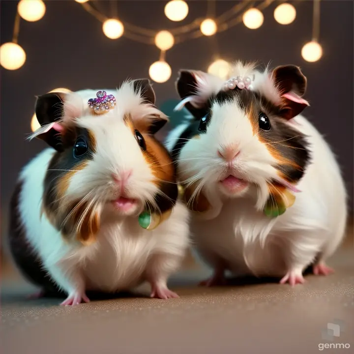 Two guinea pigs wearing ballgowns