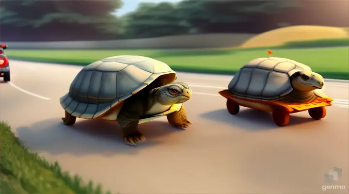 make an animated video of tortoise and a rabbit participating in a race