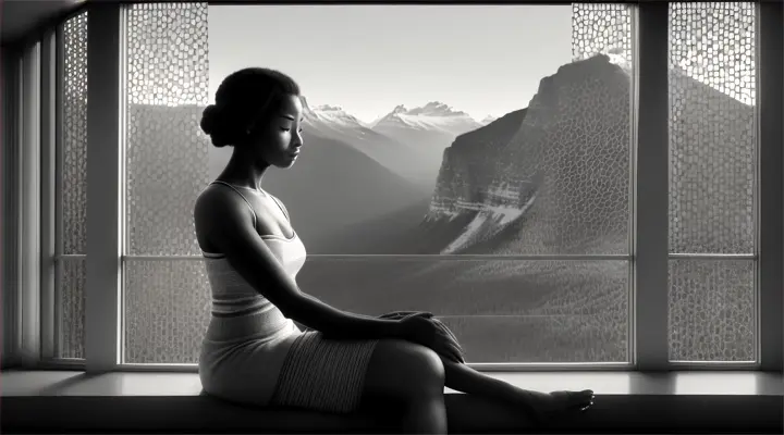  TAOIST:  STYLE: ON ZOOM: RELAX ROOM MOOD OR ENVIRONMENT: MINIMALIST INTERIOR DESIGN STYLE: ZEN PANORAMIC WINDOW OVERLOOKING           THE FIJI                          BANFF NATIONAL PARK IN CANADA.






 
.

.
, WHILE A WOMAN AFRICAN, IS SITTING, LISTENING TO RELAX, IN FRONT OF THE PANORAMIC ”