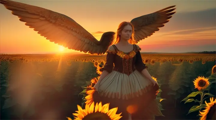 people -sunflowers -mountains -wings