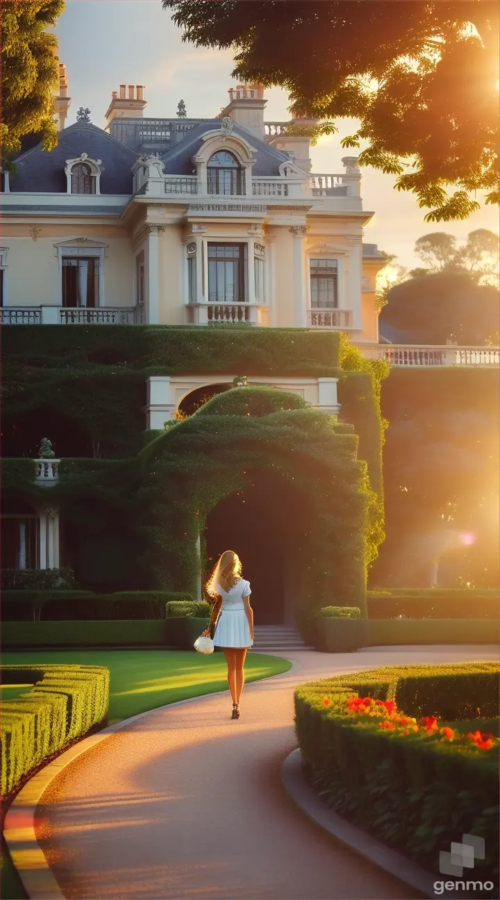 Person in front of magnificent mansion surrounded by lush gardens as the sun rises with golden light,Imagine that wealth is already in your hands. Feel each banknote and the joy of the pleasure of possession, imagine how you buy the thing you have long dreamed of. And the sensation of possessing this long-awaited purchase. Feel how nice it is to have it. It is now yours and always belongs to you. By expressing Gratitude for what you have, you open the door to new wealth.