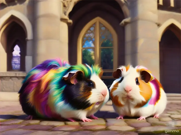 guinea pigs outside a castle