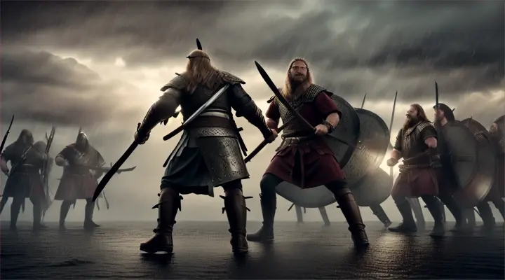 “A stormy night with a Viking in battle with other Vikings 1474831048”