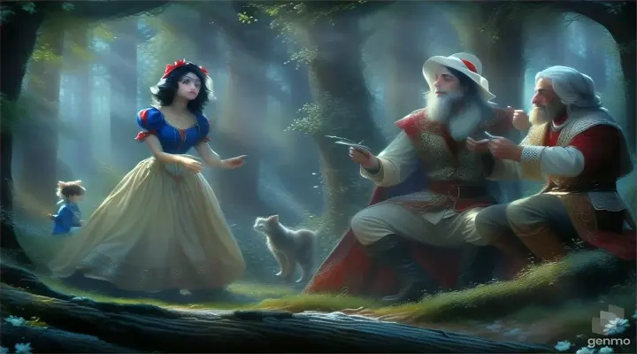 a painting of a man and a woman in a forest