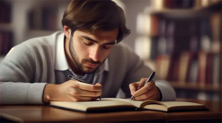The man writes his thoughts in a diary, reflecting on how positivity has changed his life.