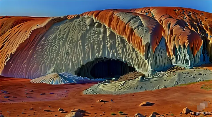 a large rock formation in the middle of a desert