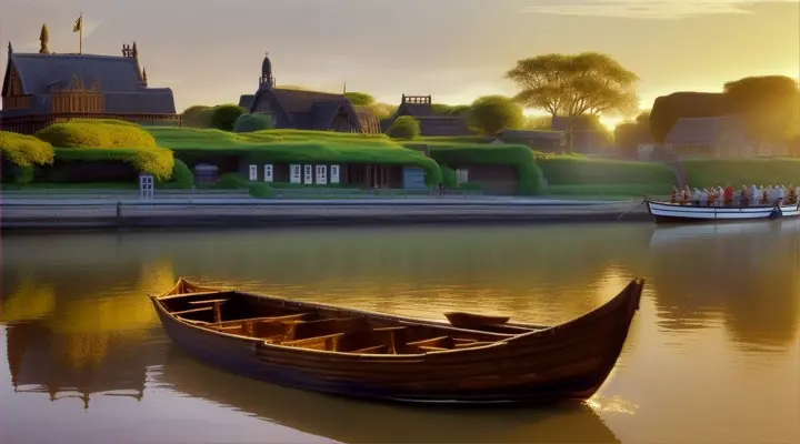 Old rowing boat mooring up pharaohs island  on the river Thames with 6 people in it