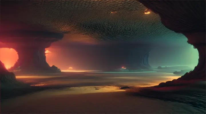 Under ground mushroom cave city with many strange creatures 