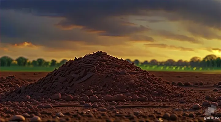 a pile of dirt sitting in the middle of a field