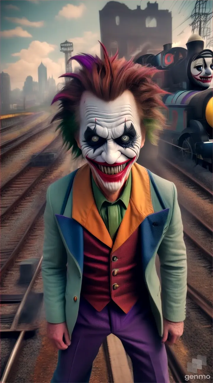 “Create a masterpiece 8k video of a Thomas the train with joker face,sharp teeth like spider teeth, crazy hair, at abandoned city, high detailed”
Seed: 2014507746