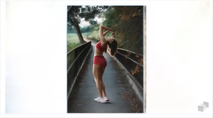 a woman stretching and taking a deep breath
