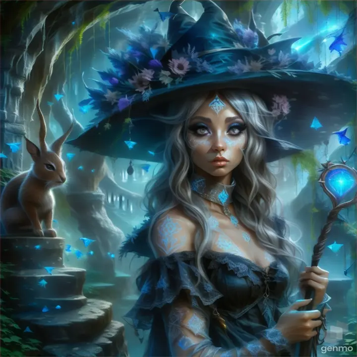 a woman in a witches costume holding a wand
