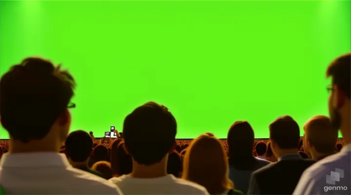 a crowd of people are watching a green screen, cheerful