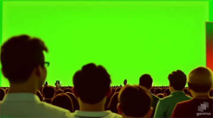 a crowd of people are watching a green screen, cheerful