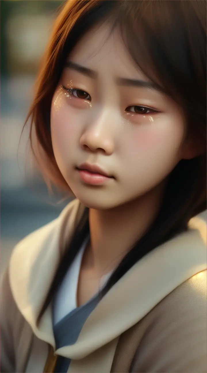 Create a cute Asian girl, breaking heart