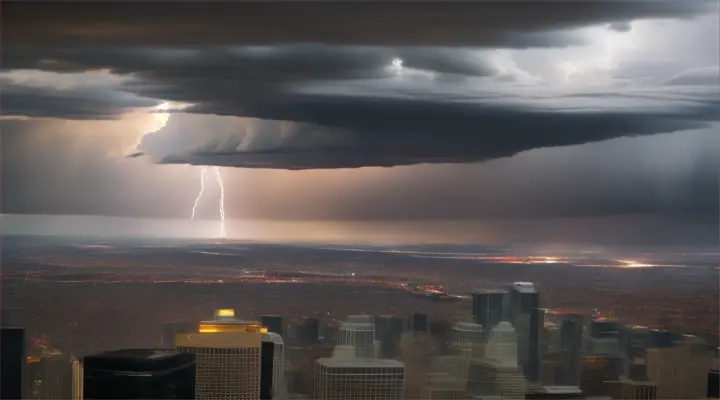 Quick montage of man's daily routine, interspersed with shots of storm clouds forming.