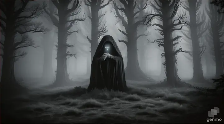 Ghoul talking in the forest. Landscape size.