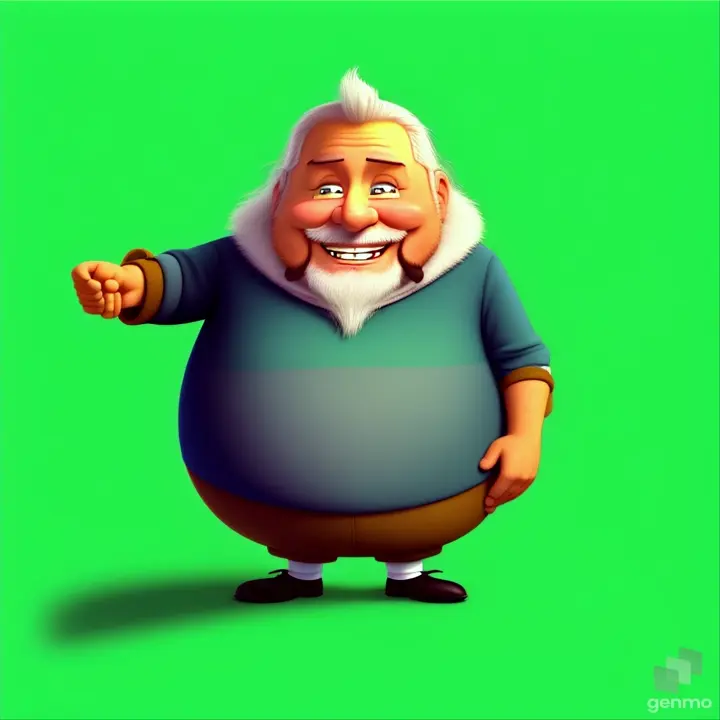 cartoon character with a wide smile on his face.  Kolobok is greeted by an old man.  animation.  amazing