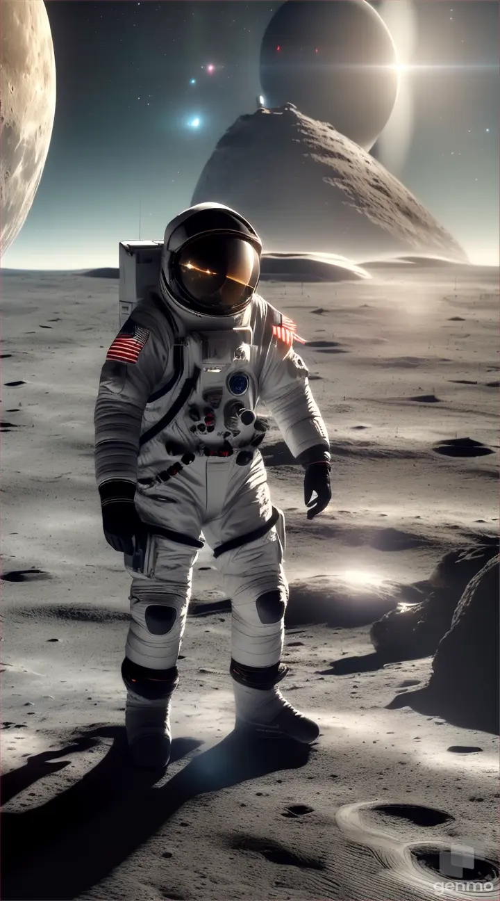 vertical video of the moon with a spaceship landing on it