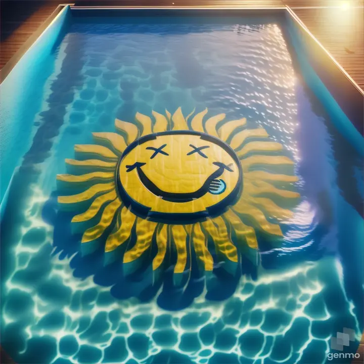 a swimming pool with a smiley face drawn on it