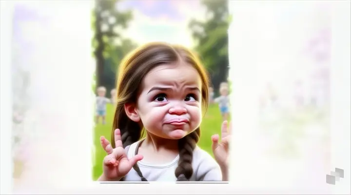 a little girl making a funny face with her hands