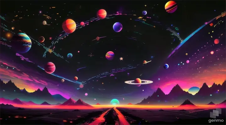 a space scene with planets and stars in the sky