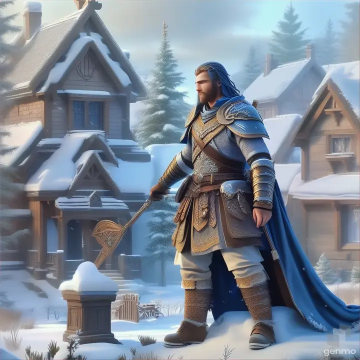 world, snow, window, tree, cuirass, armour, art, cg artwork, sky, house