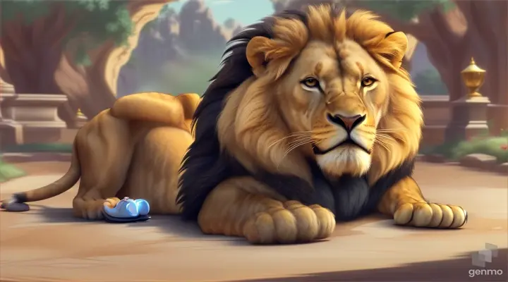 make an animated video of the lion, who placed his huge paw on the mouse to crush it.