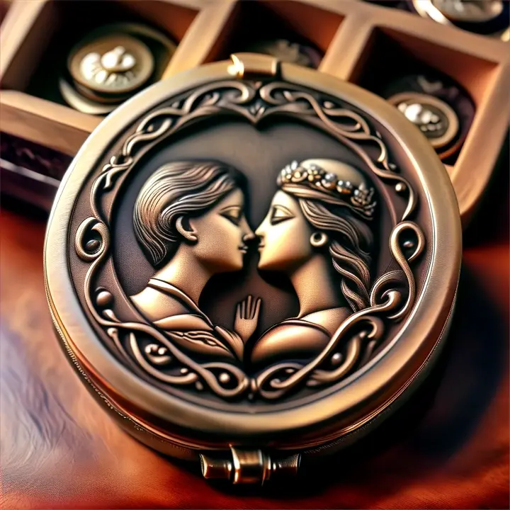 a close up of a compact mirror on a table