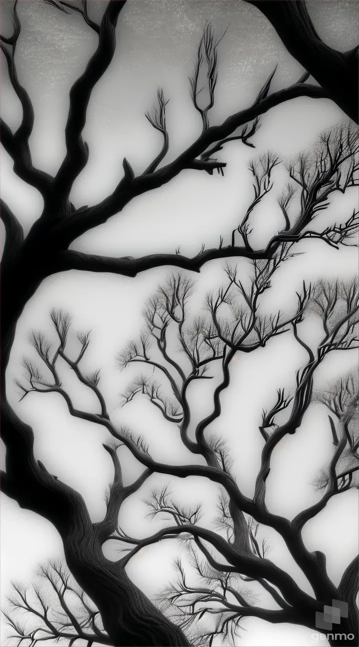 An abstract black and white composition of trees on a beautiful landscape 