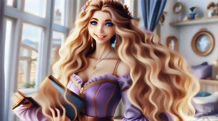  women's hair blowing in wind, her eyes blinking 