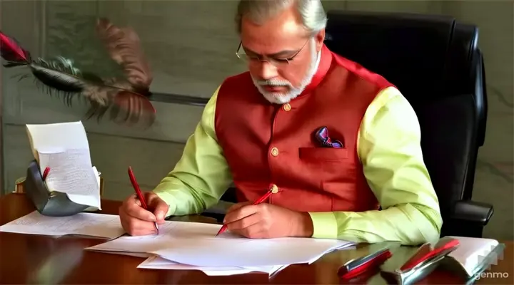 A man in vintage costume, writing letters on an old desk with feather quill