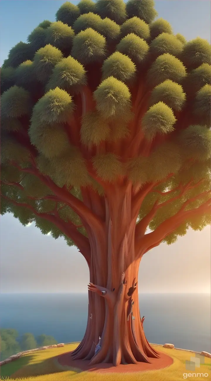 3d cartoons, personality: Rahul talking animatedly to the big tree, gesturing with excitement. The tree should have a gentle smile, radiating warmth and kindness. Rahul's expression should be full of joy and enthusiasm as he converses with his friend. The background should be filled with vibrant colors of nature, emphasizing the bond between Rahul and the tree.unreal engine, hyper real --q 2 --v 5.2 --ar 16:9