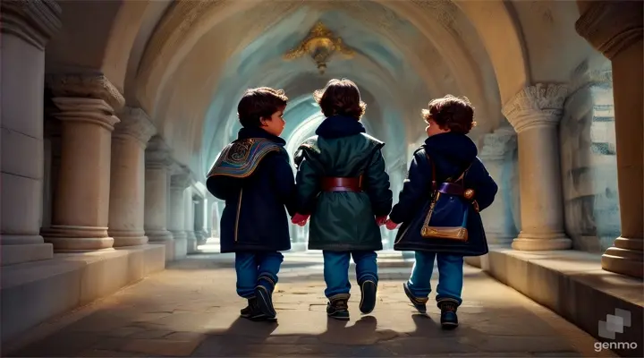 As three little boys walk through the passage, three little boys find themselves in a magnificent underground city,filled with gilltering gems and beautiful ancient buildings. The city looks like it was Forzen in time with status and murals telling stories of its past.