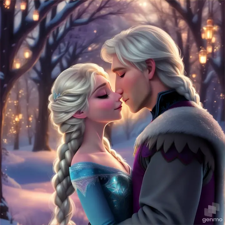 Elsa frozen cartoon kissing a man 