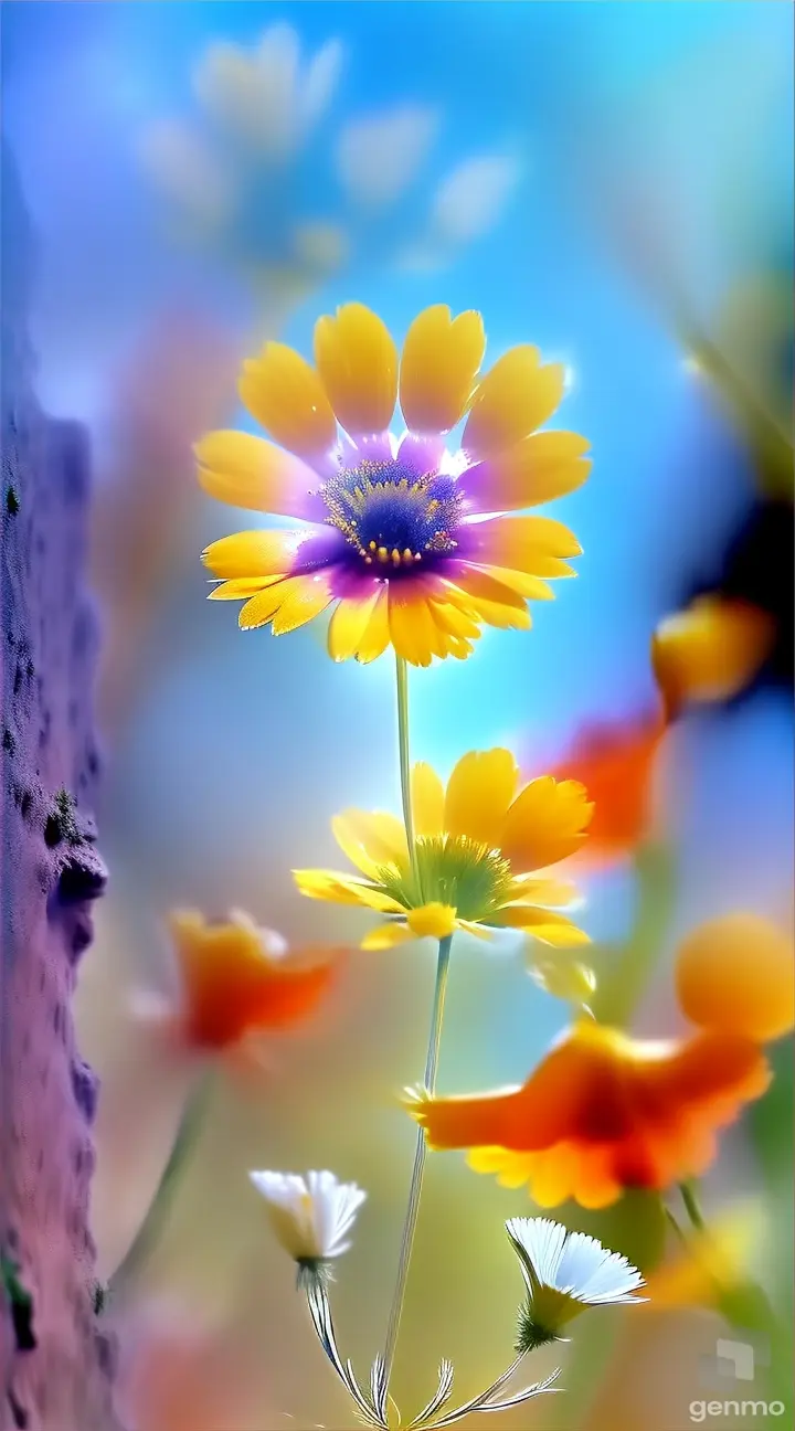 a close up of a flower with a sky background