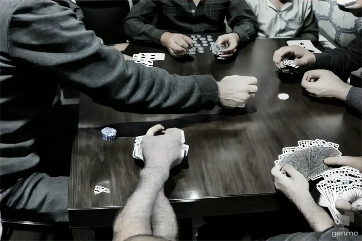 a group of people sitting around a table playing cards