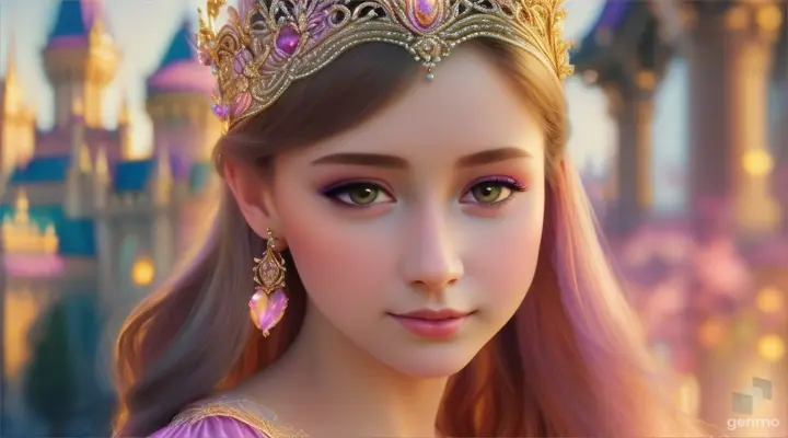 Cartoon very beautiful 20 years old fairy in royal palace 