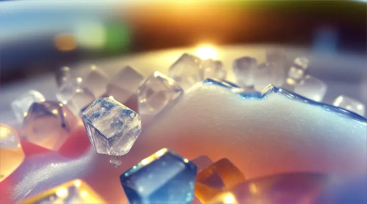 Ice cubes being crushed in a blender, creating a refreshing, fizzy texture.