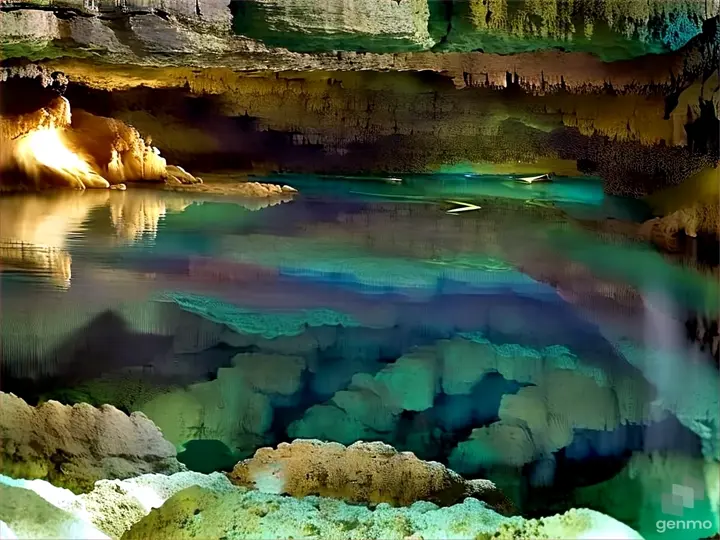 a large pool of water inside of a cave